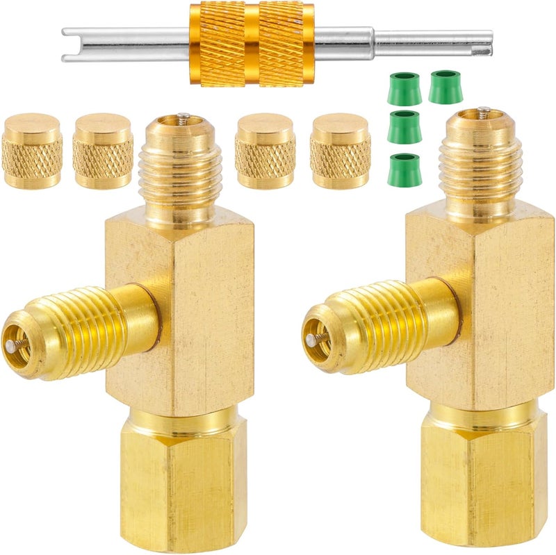 Tigbear Quick Coupler Access Tee, 1/4'' Valves Core Quick Coupler Tee Adapter with Swivel Connector for Gauge Deep Vacuum Pump Manifold 2PC - Image 1